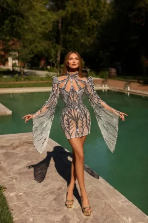 Addilyn  Elegant Short Silver Evening Dress