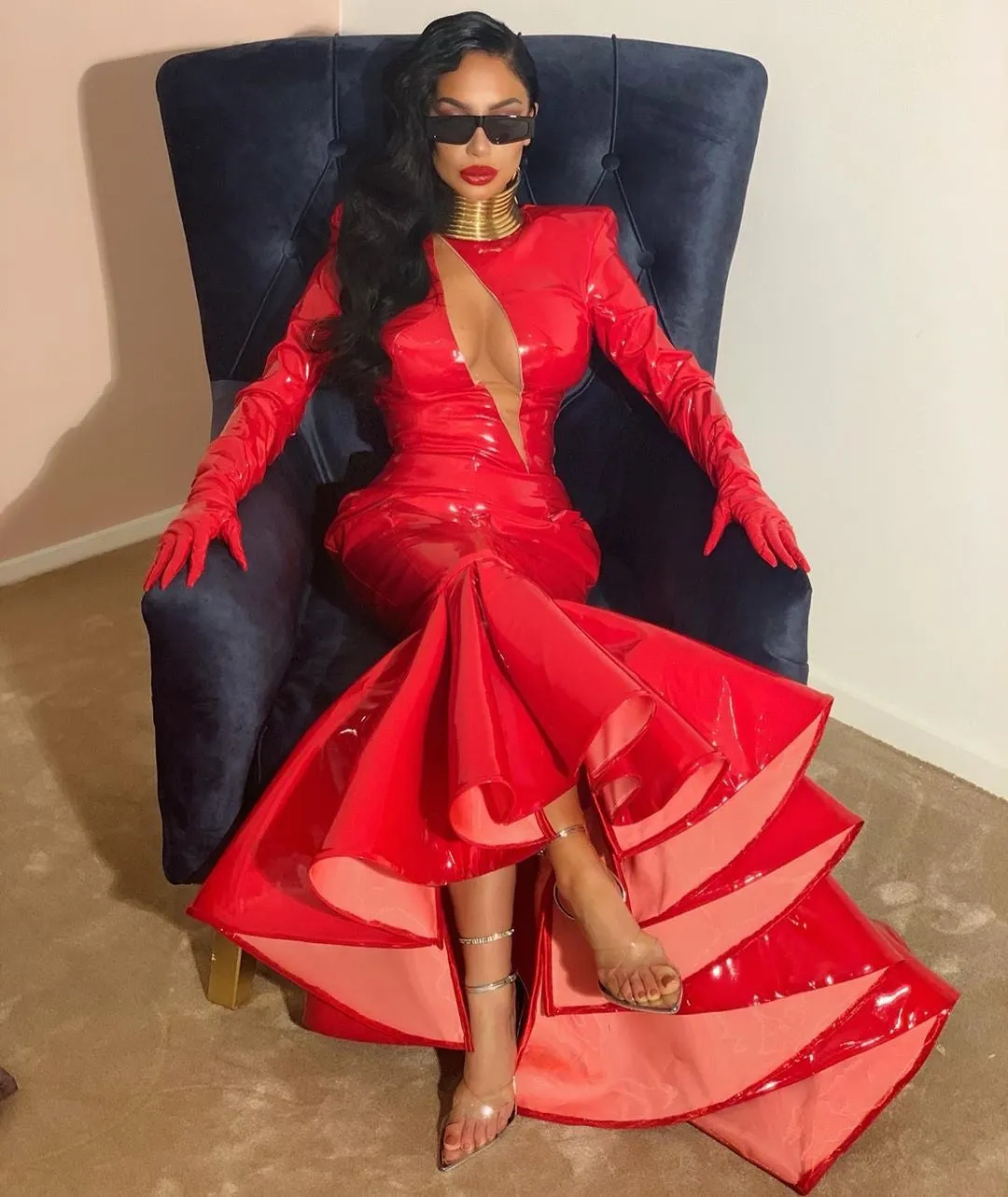 Adley Red Elegant Long Sleeves Evening Dress