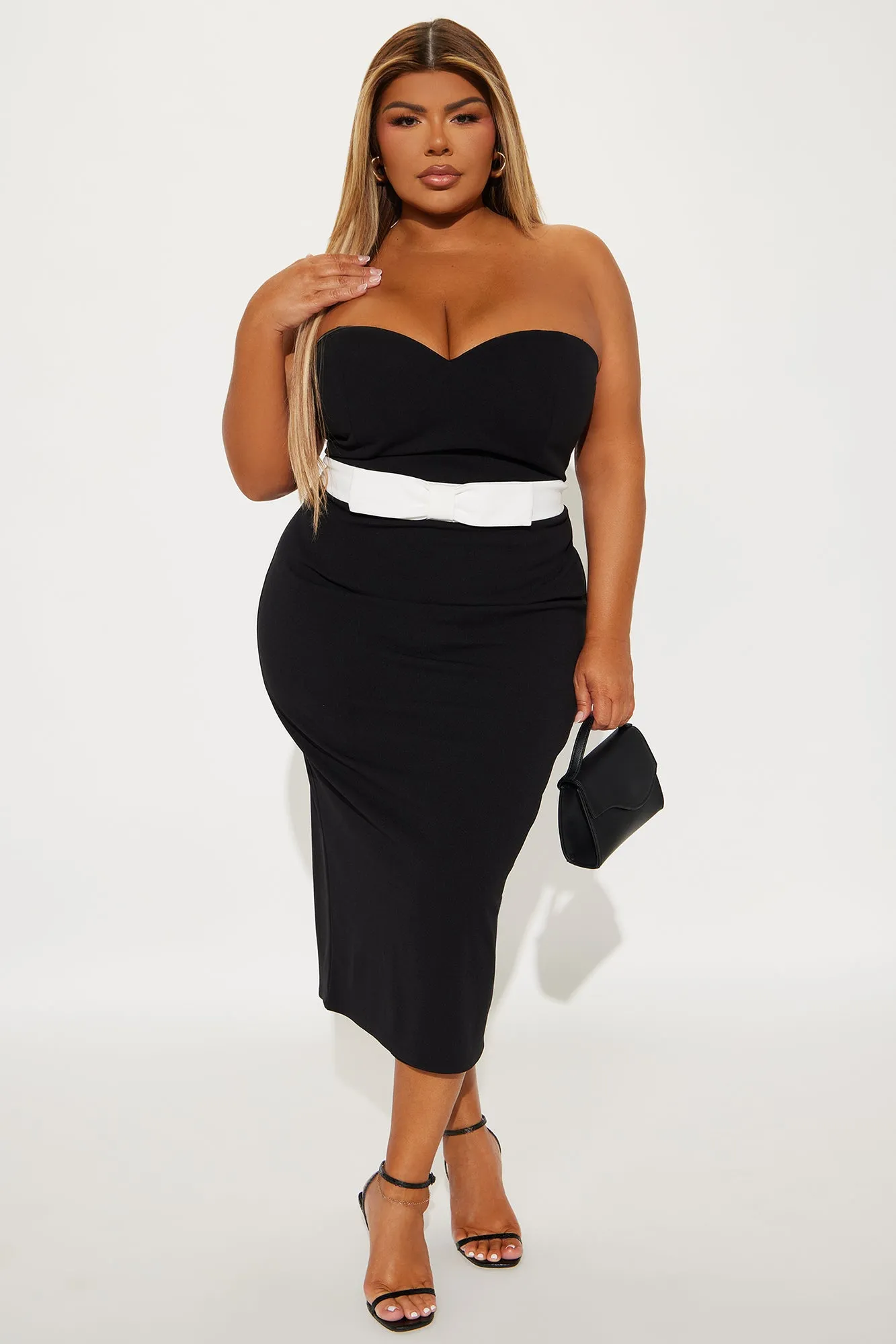 Annette Strapless Midi Dress - Black/White