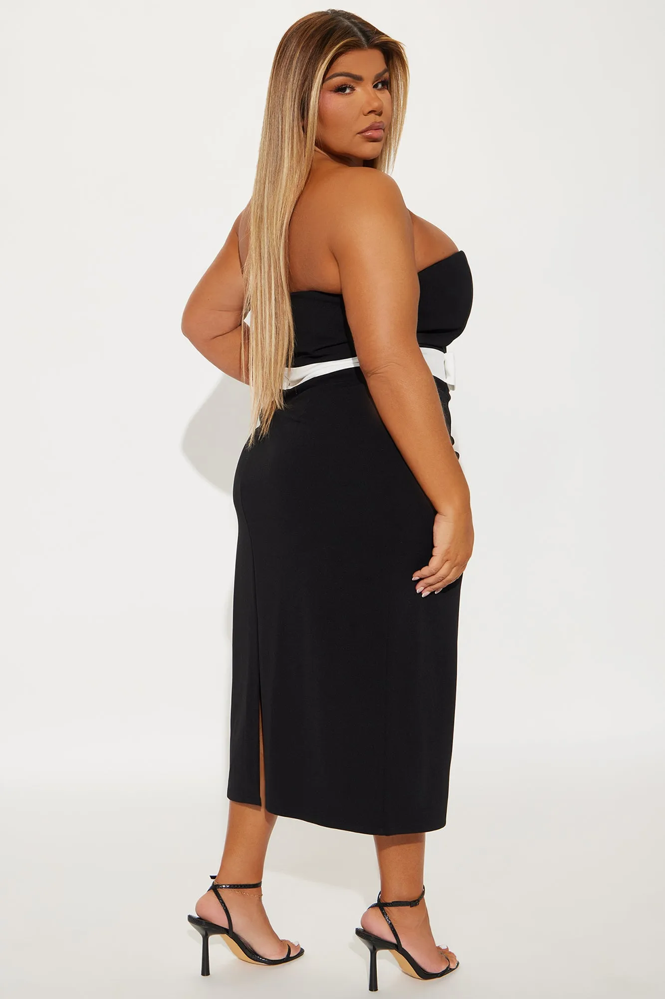Annette Strapless Midi Dress - Black/White