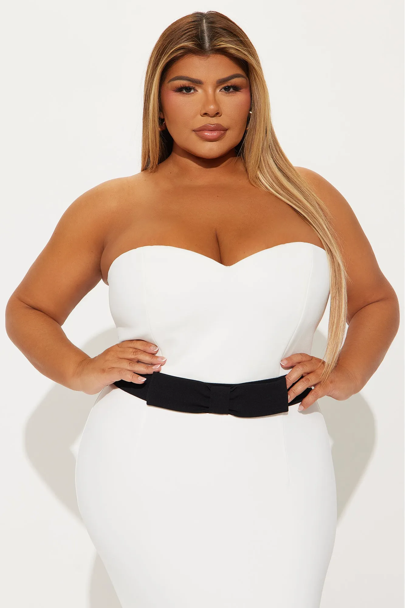 Annette Strapless Midi Dress - White/Black
