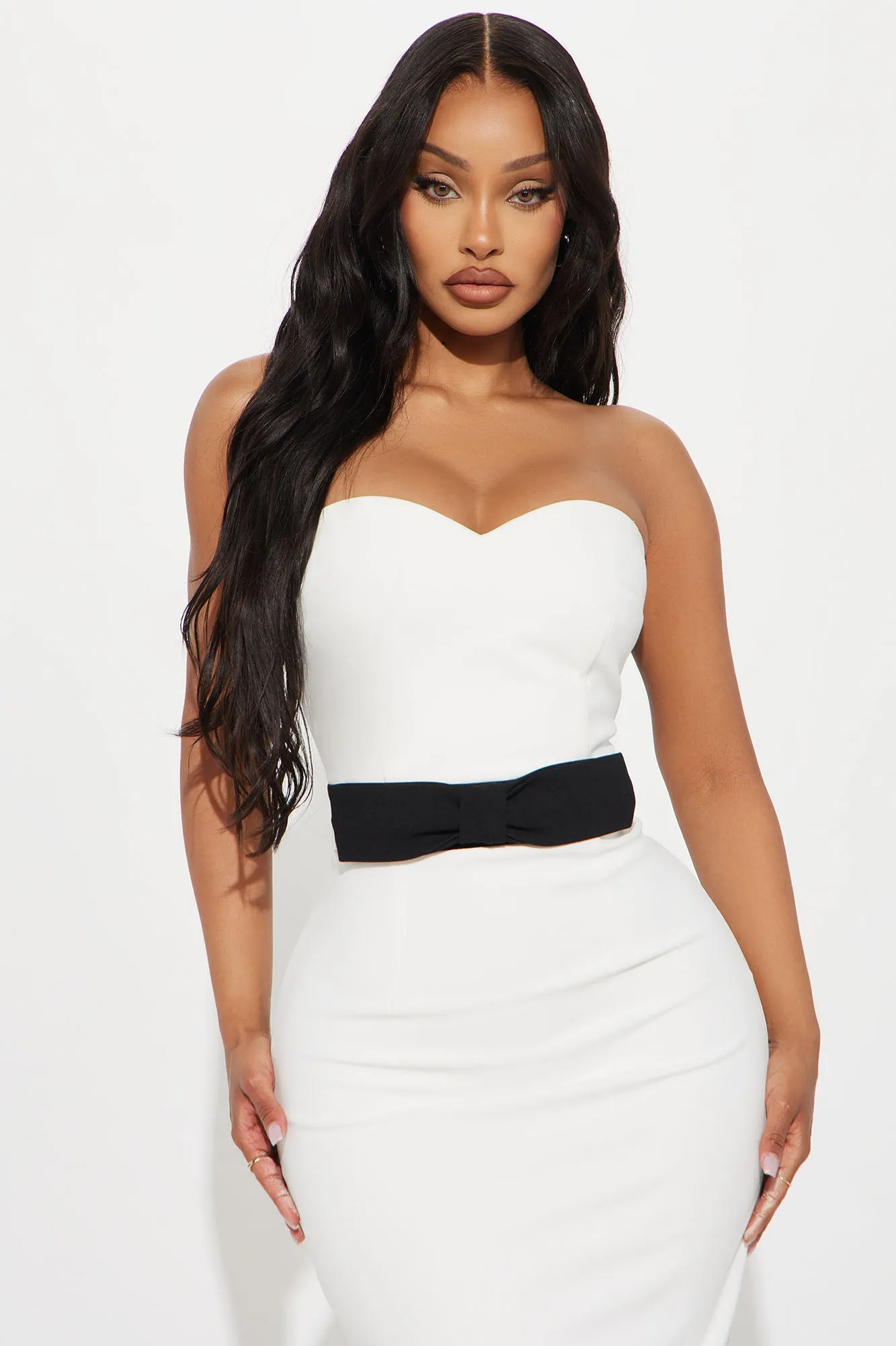 Annette Strapless Midi Dress - White/Black