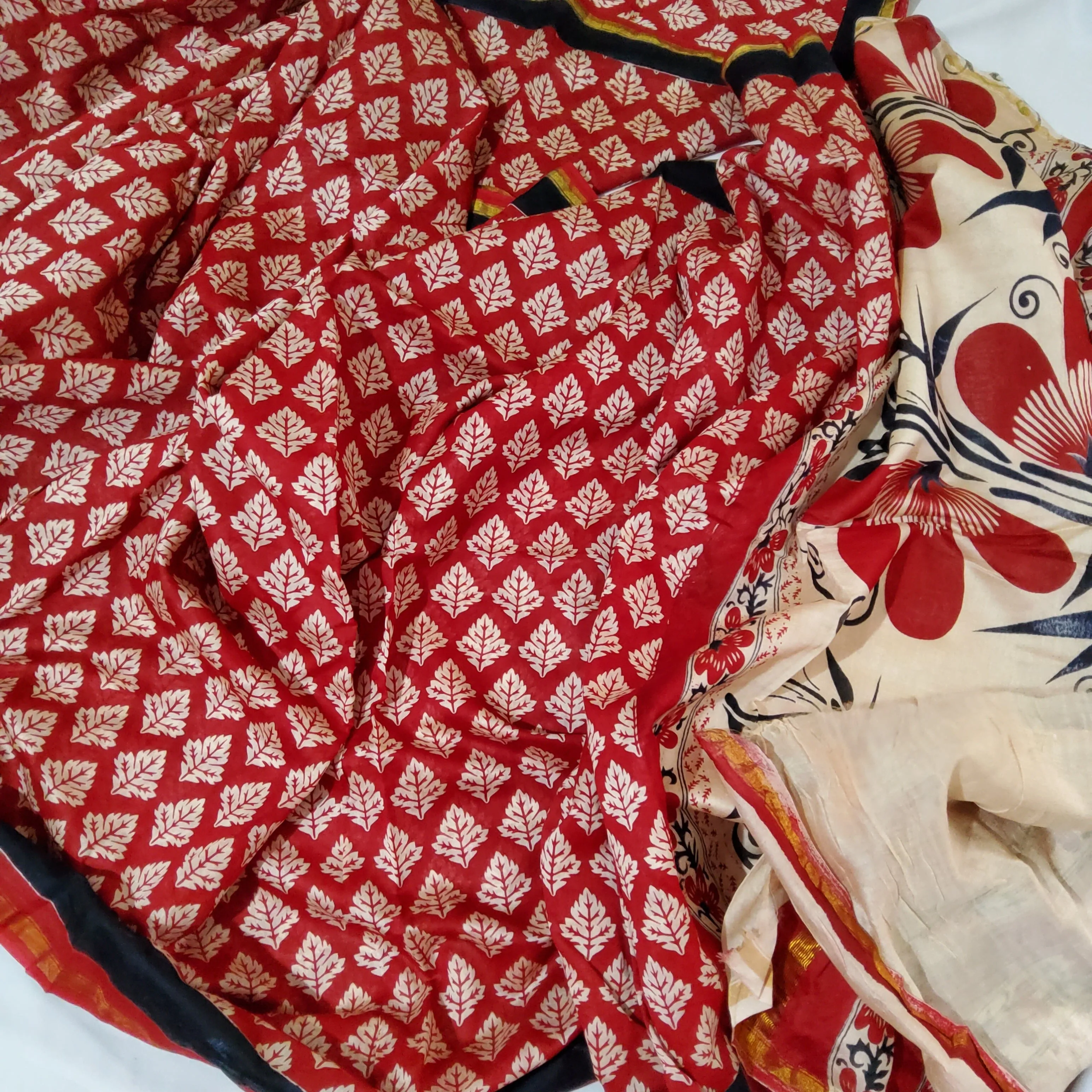 Hand BlockPrint Chanderi Silk Saree with Blouse