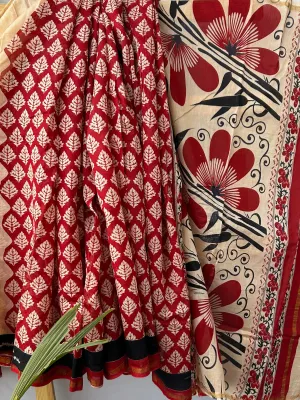 Hand BlockPrint Chanderi Silk Saree with Blouse