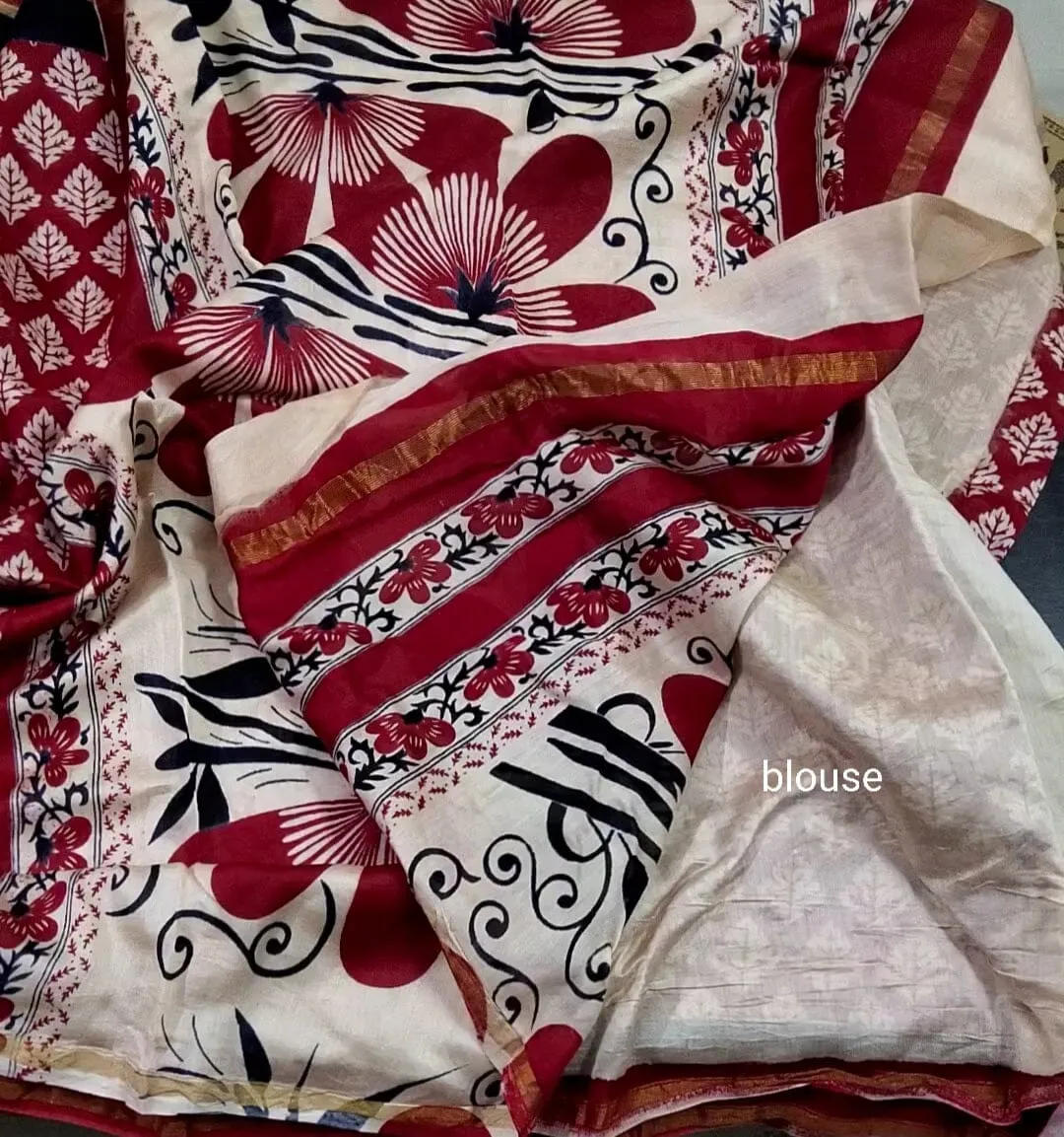 Hand BlockPrint Chanderi Silk Saree with Blouse