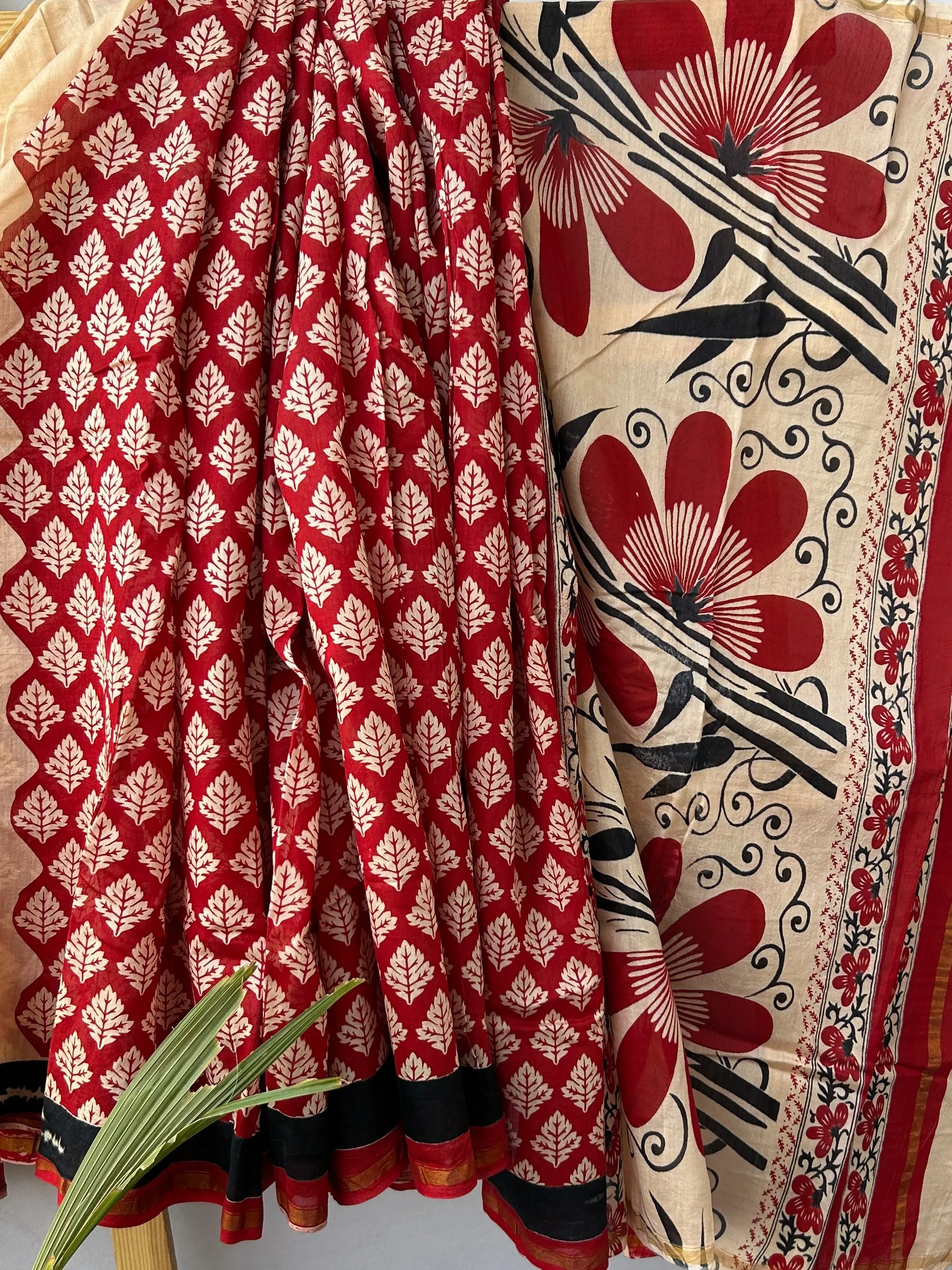 Hand BlockPrint Chanderi Silk Saree with Blouse