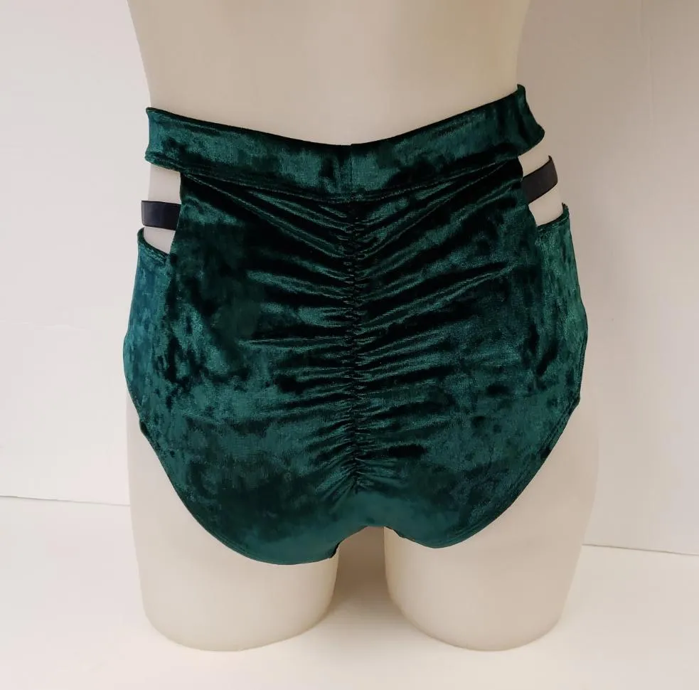 High Waisted Monroe Cutout Sexy Short- Emerald Crushed Velvet