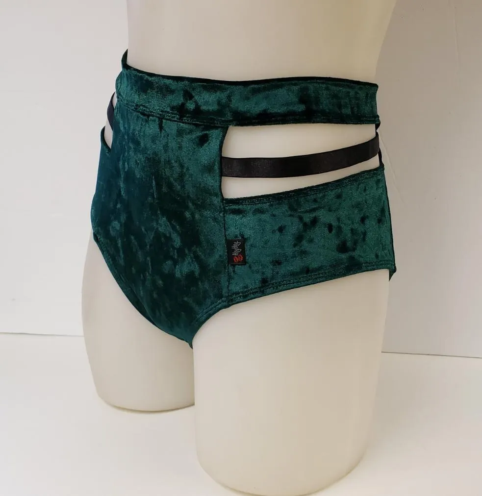 High Waisted Monroe Cutout Sexy Short- Emerald Crushed Velvet