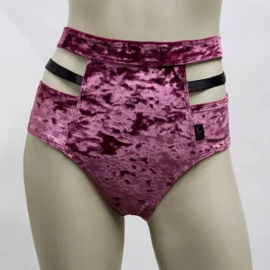 High Waisted Monroe Cutout Sexy Short- Mauve Crushed Velvet