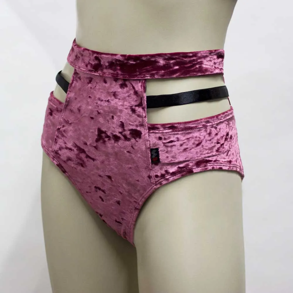 High Waisted Monroe Cutout Sexy Short- Mauve Crushed Velvet