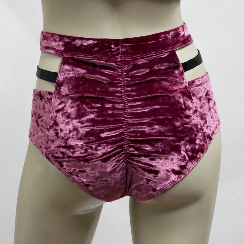 High Waisted Monroe Cutout Sexy Short- Mauve Crushed Velvet