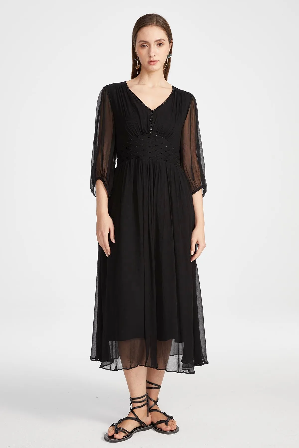 Judi V-Neck Silk Dress Black