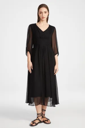 Judi V-Neck Silk Dress Black