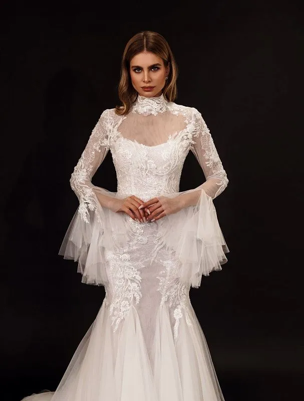 Kataleya Elegant High Neck Long Sleeves White Wedding Dress