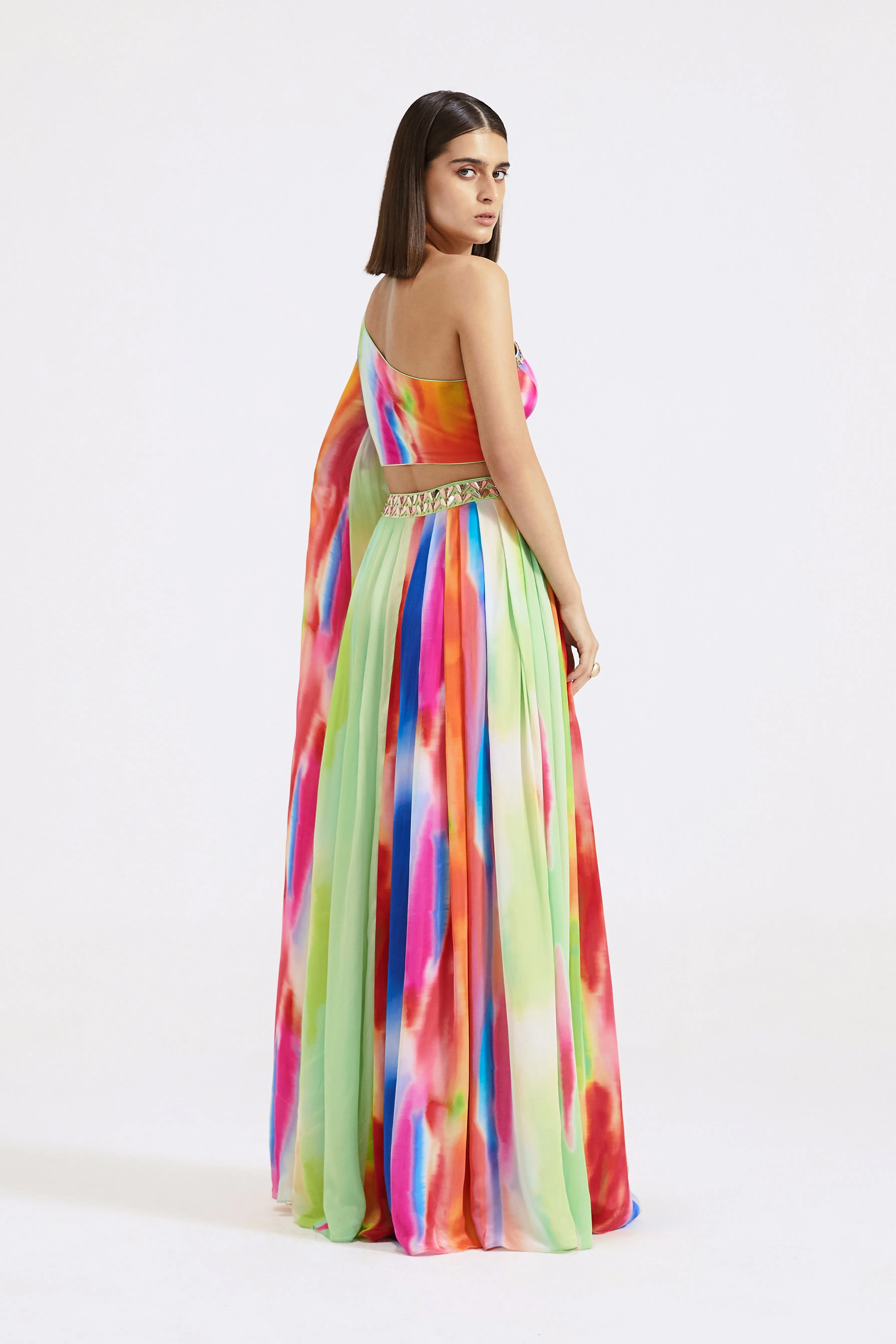 Multicoloured One-Shoulder Gown