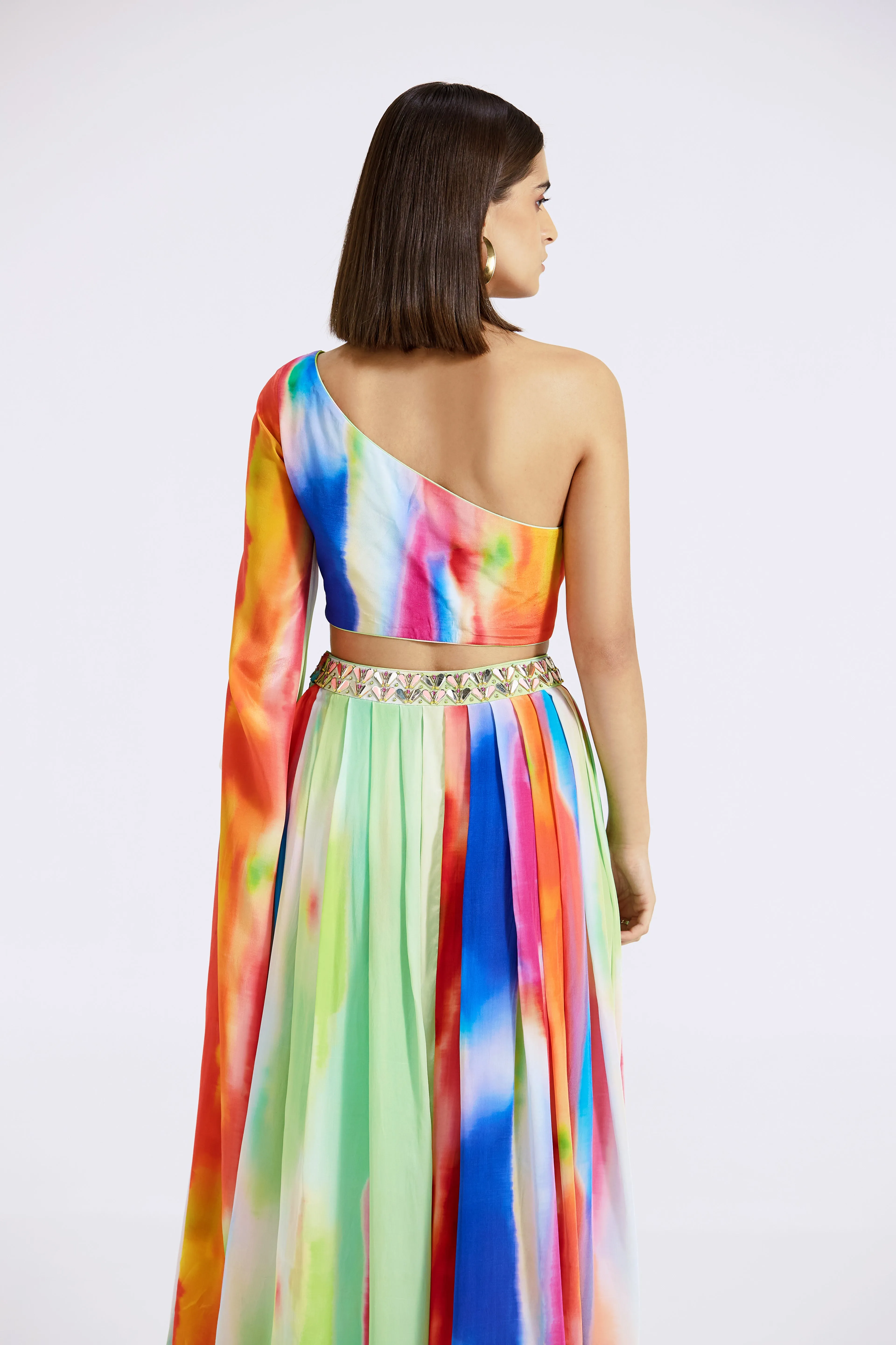 Multicoloured One-Shoulder Gown