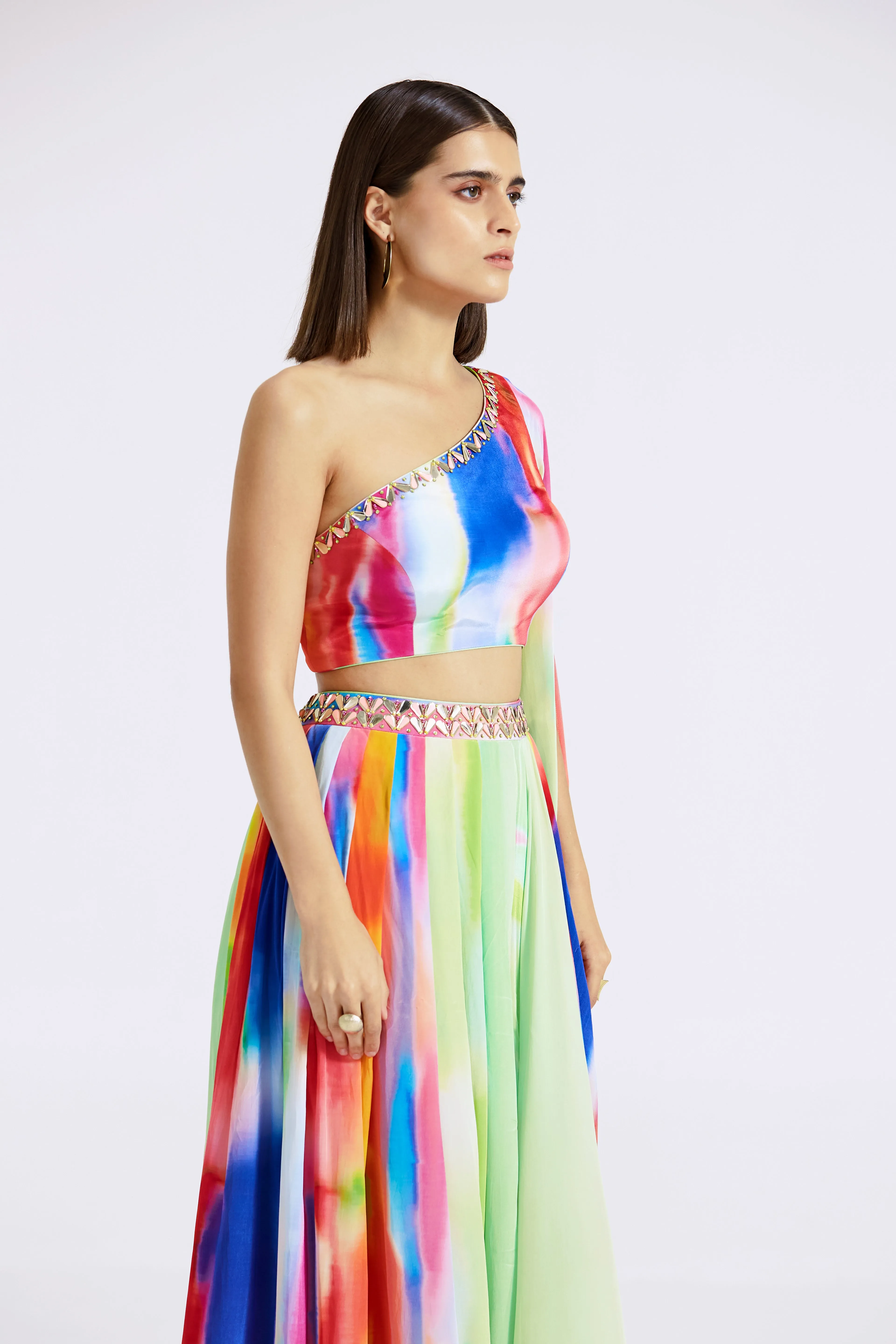 Multicoloured One-Shoulder Gown