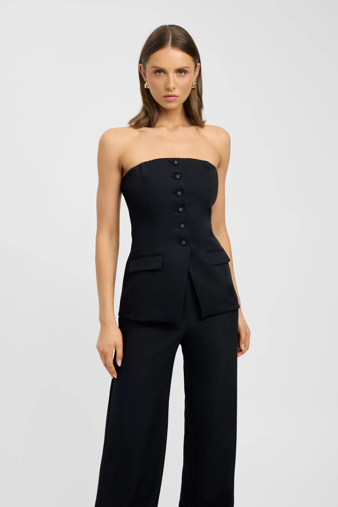 Oyster Strapless Button Top