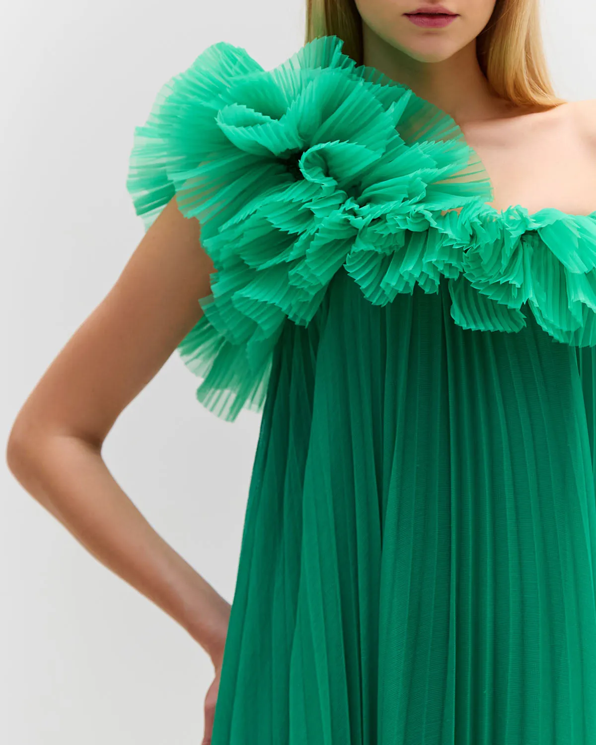 Pleated One Shoulder Gown