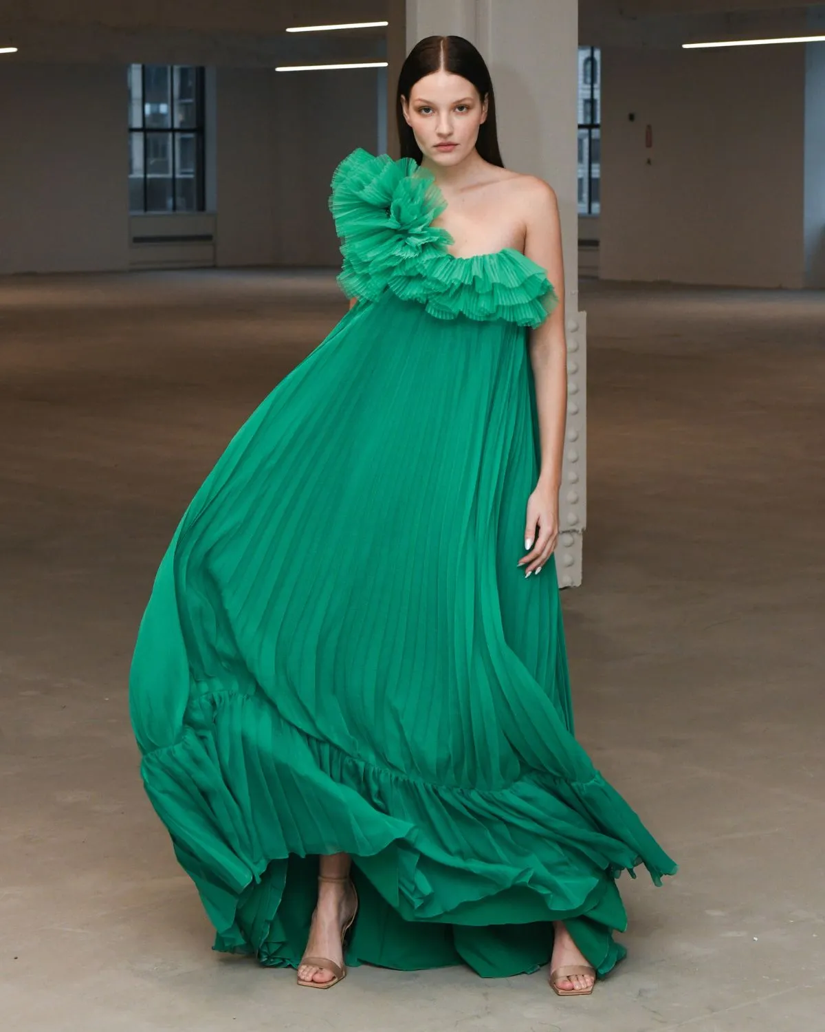 Pleated One Shoulder Gown