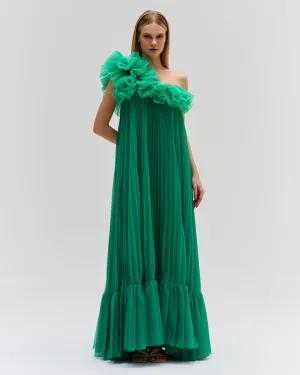 Pleated One Shoulder Gown