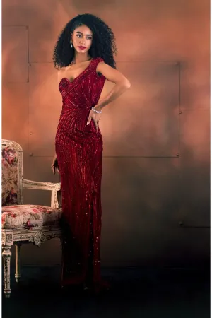Red One Shoulder Gown