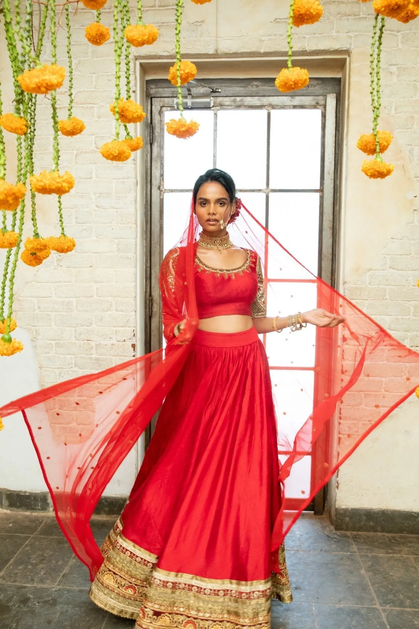 Red Silk Blouse with Cutwork N Red Silk Lehenga  Elegant Culture Wear