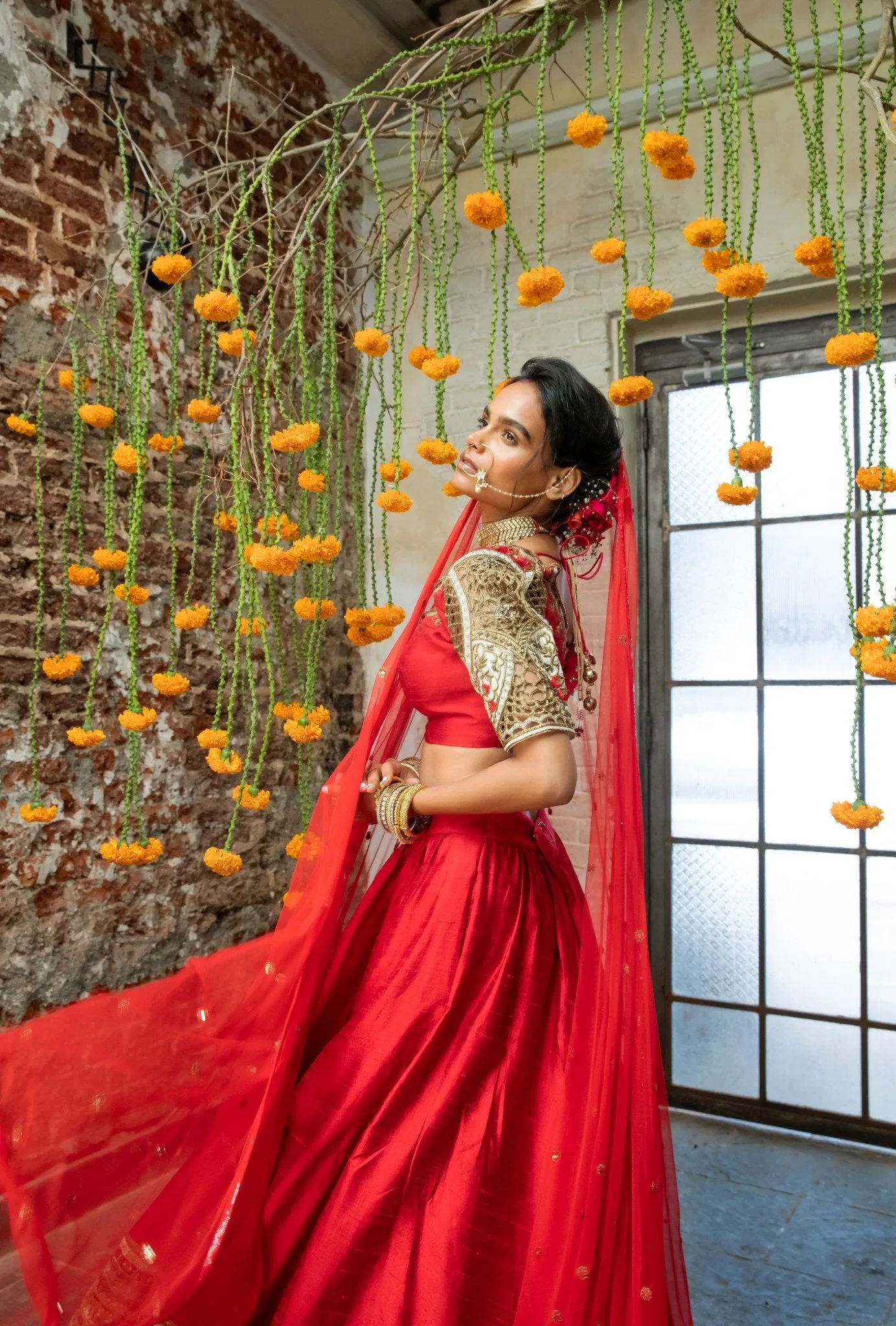 Red Silk Blouse with Cutwork N Red Silk Lehenga  Elegant Culture Wear