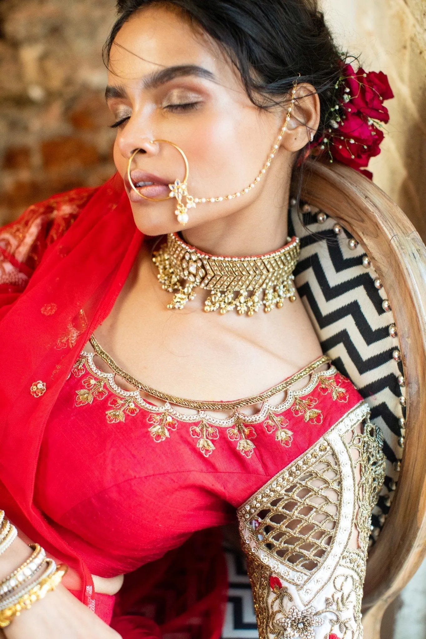 Red Silk Blouse with Cutwork N Red Silk Lehenga  Elegant Culture Wear
