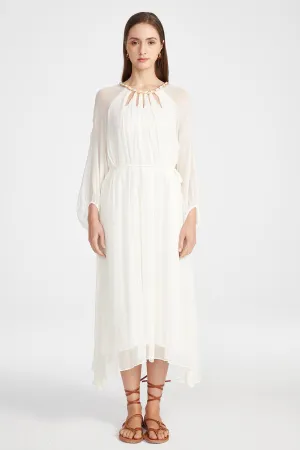 Sierra Hollow Out Silk Dress in White
