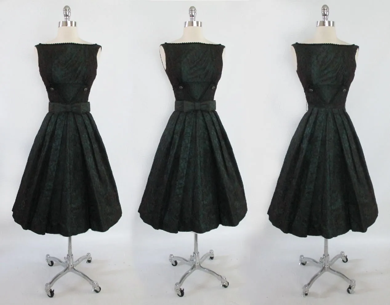  Vintage 50's Emerald Green Red Lace Swing Skirt Party Dress XS
