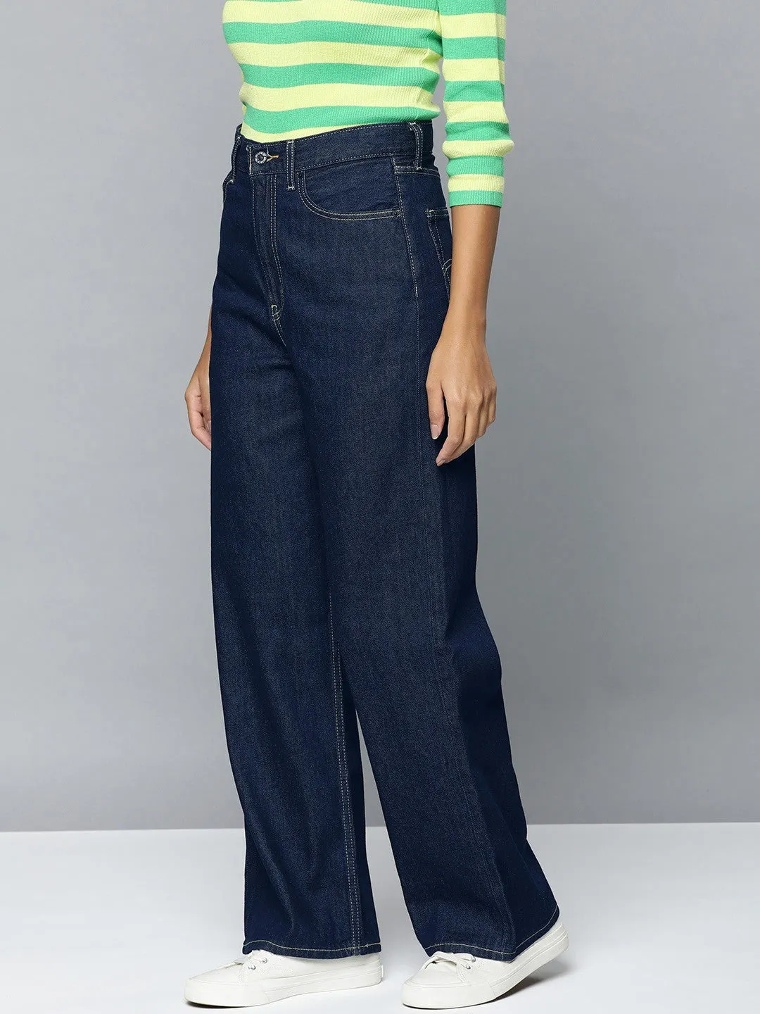 Women's Navy Blue Loose Fit Mid Rise Jeans