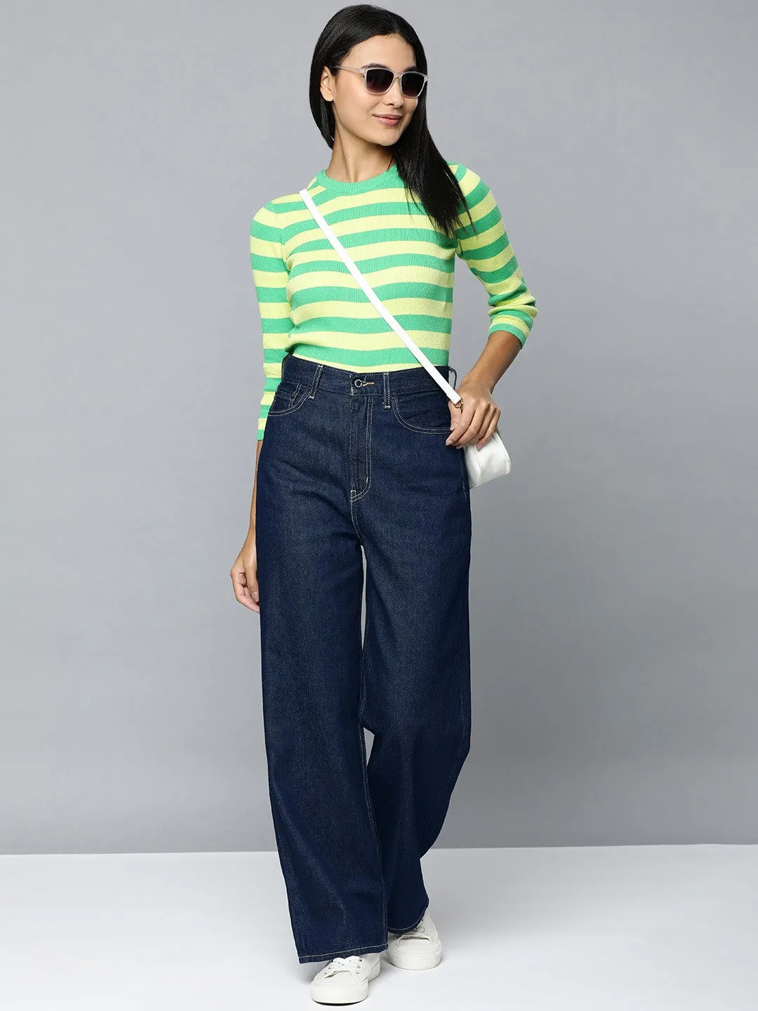 Women's Navy Blue Loose Fit Mid Rise Jeans