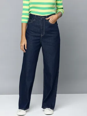 Women's Navy Blue Loose Fit Mid Rise Jeans